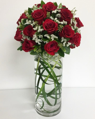 Classic Red Roses in Tall Cylinder Vase