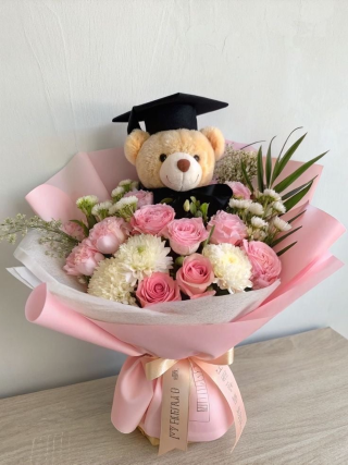 Graduation Bear & Blooms Bouquet