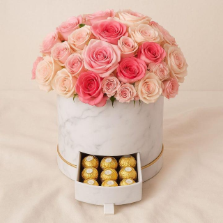 The Secret Delight: Luxury Marble Rose Box & Chocolates
