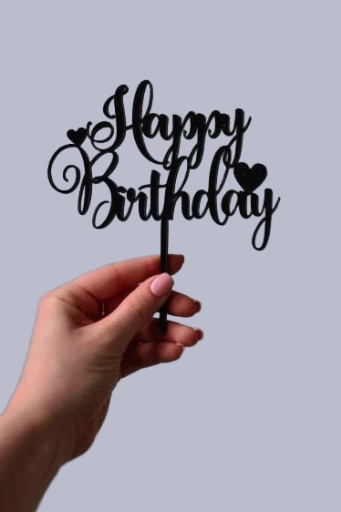 🖤 Black Happy Birthday Topper with Hearts